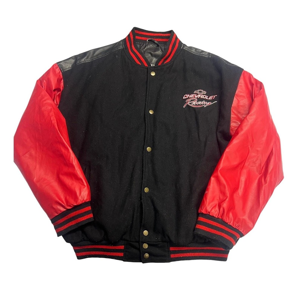 Vintage Chevrolet Racing Varsity Jacket‎ Wool Leather Sleeves Men's Size XL